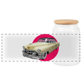 youngtimer auto liebe cadi chevy retro car oldtime - Panorama Keksdose mit Holzdeckel - Weiß - Vorne