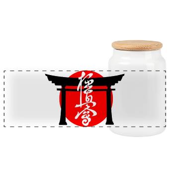 Kyokushin geschrieben in japanischen Kanji weiß Torii - Panorama Keksdose mit Holzdeckel - Weiß - Vorne