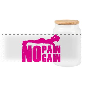 No Pain No Gain Strength Training Silhouette - Panoramic Cookie Jar with Wooden Lid - white - Front