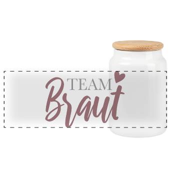 Team Bride with Heart - Panoramic Cookie Jar with Wooden Lid - white - Front