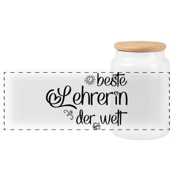 Beste Lehrerin der Welt - Panorama Keksdose mit Holzdeckel - Weiß - Vorne