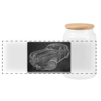 Jaguar jaguar de voitures anciennes - dessiné - art sur des t-shirts... - Boîte à biscuits avec couvercle en bois - blanc - Devant