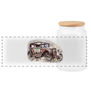 Nostalgic Old American Dream Car - Panoramic Cookie Jar with Wooden Lid - white - Front