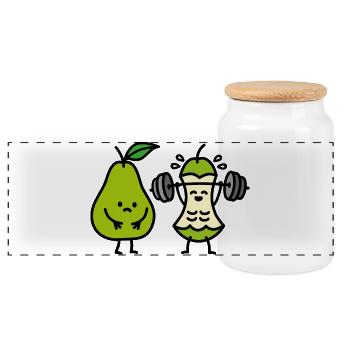 Weightlifting pear funny gym bodybuilding workout - Panoramic Cookie Jar with Wooden Lid - white - Front