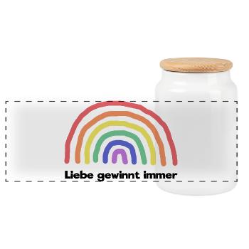 Regenbogen Liebe Statement Freiheit Frieden - Panorama Keksdose mit Holzdeckel - Weiß - Vorne