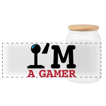 A Gamer Bold Typography - Panoramic Cookie Jar with Wooden Lid - white - Front
