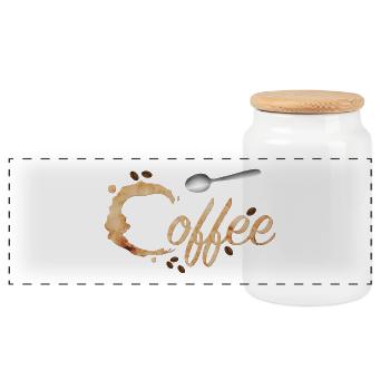 Coffee stain typography with coffee beans and spoons - Panoramic Cookie Jar with Wooden Lid - white - Front
