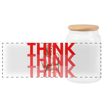 Red Think Overlay Typography - Panoramic Cookie Jar with Wooden Lid - white - Front