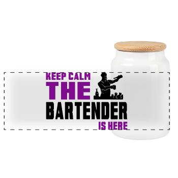 Keep calm bartender design - Panoramic Cookie Jar with Wooden Lid - white - Front