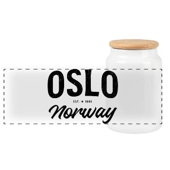 Oslo Norway Vintage Design - Panoramic Cookie Jar with Wooden Lid - white - Front