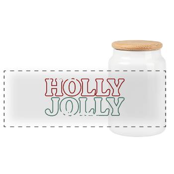 Frohe Weihnachten mit Holly Jolly - Panorama Keksdose mit Holzdeckel - Weiß - Vorne