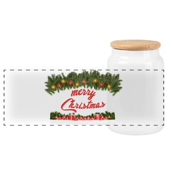 Festive Christmas decoration with wreath of lights - Panoramic Cookie Jar with Wooden Lid - white - Front