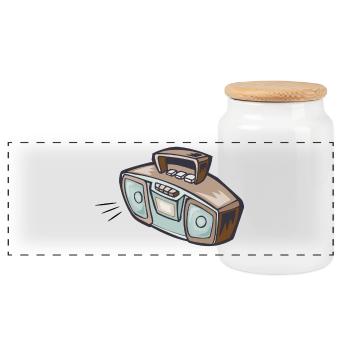Radio Recorder Sound-Machine - Panoramic Cookie Jar with Wooden Lid - white - Front