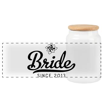 Bride since 2013 - Panoramic Cookie Jar with Wooden Lid - white - Front
