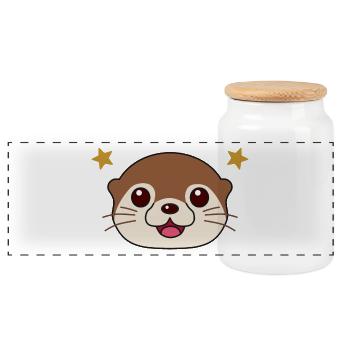 Loutre Mignonne Souriante - Boîte à biscuits avec couvercle en bois - blanc - Devant