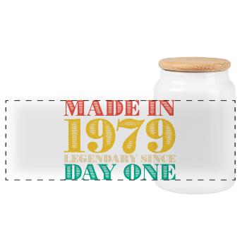 Made in 1979 Legendary Since Day One - Panoramic Cookie Jar with Wooden Lid - white - Front