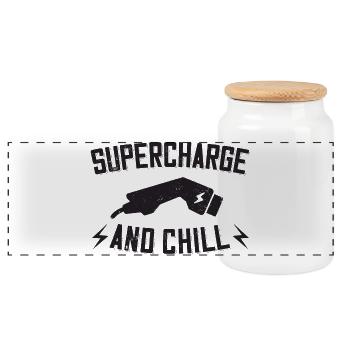 Supercharge And Chill - for electric car fans - Panoramic Cookie Jar with Wooden Lid - white - Front
