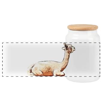 süße Tierdesigns, Alpaka Stute liegend - Panorama Keksdose mit Holzdeckel - Weiß - Vorne