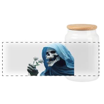 Rose blanche pour la cape de tête de tête de faucheuse - Boîte à biscuits avec couvercle en bois - blanc - Devant