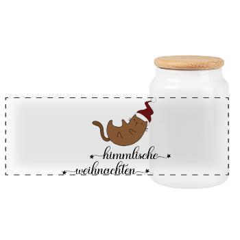 Geschenke zu Weihnachten für Katzenfreunde - Panorama Keksdose mit Holzdeckel - Weiß - Vorne
