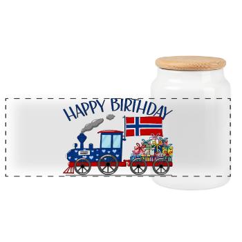 Happy Birthday Norwegen Flagge Geschenke Eisenbahn - Panorama Keksdose mit Holzdeckel - Weiß - Vorne
