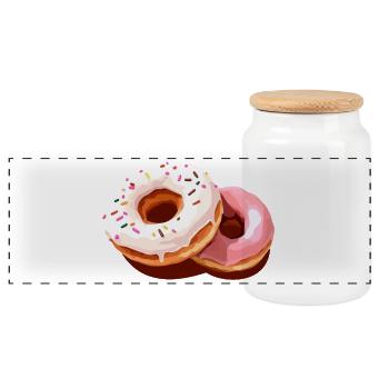Bunter Donut-Print auf Freizeitkleidung - Panorama Keksdose mit Holzdeckel - Weiß - Vorne