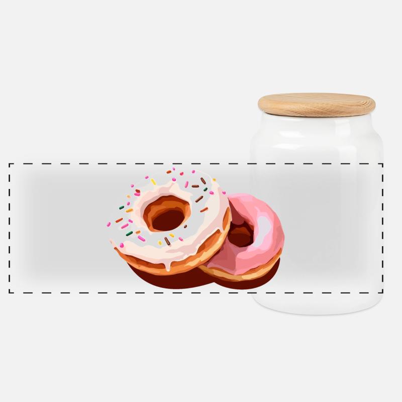 Bunter Donut-Print auf Freizeitkleidung - Panorama Keksdose mit Holzdeckel - Weiß