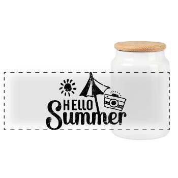 Hallo Sommerferien - Panorama Keksdose mit Holzdeckel - Weiß - Vorne