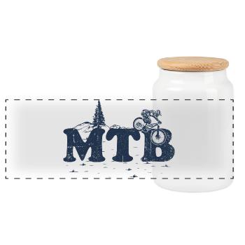 MTB Trail Silhouette - Panorama Keksdose mit Holzdeckel - Weiß - Vorne