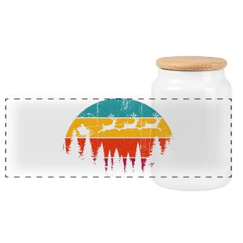 Coucher de soleil loups sur les pins - Boîte à biscuits avec couvercle en bois - blanc - Devant