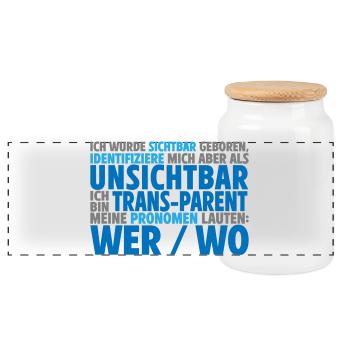 Unsichtbar Transparent Wer Wo | Farben änderbar - Panorama Keksdose mit Holzdeckel - Weiß - Vorne