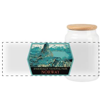 Écusson Paysage Anderdalen : Nature Norvégienne - Boîte à biscuits avec couvercle en bois - blanc - Devant