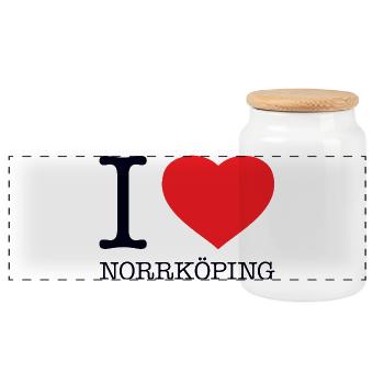 I LOVE NORRKÖPING - Panorama Keksdose mit Holzdeckel - Weiß - Vorne