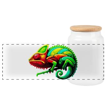 Chameleon - Panoramic Cookie Jar with Wooden Lid - white - Front