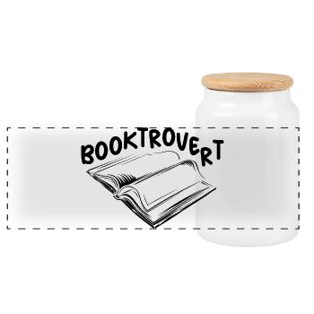 booktrovert Book Love Reader Reading Icon Logo icon - Panoramic Cookie Jar with Wooden Lid - white - Front