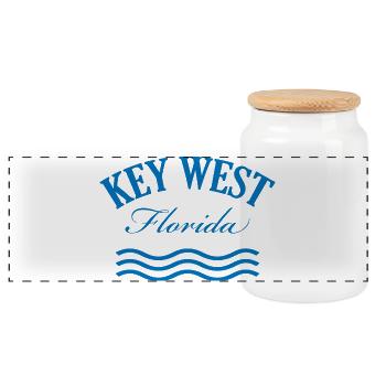 Key West Florida Coastal Design - Panoramic Cookie Jar with Wooden Lid - white - Front