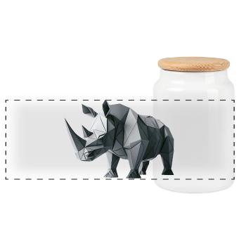 Rhinoceros Origami geometrisch 3d - Panorama Keksdose mit Holzdeckel - Weiß - Vorne