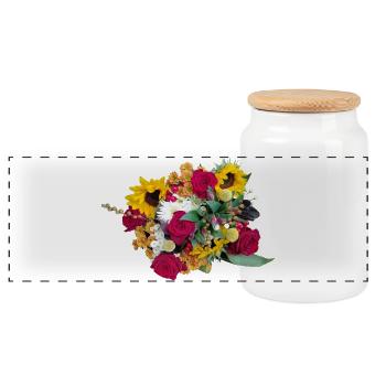 Colourful bouquet of flowers roses sunflowers - Panoramic Cookie Jar with Wooden Lid - white - Front