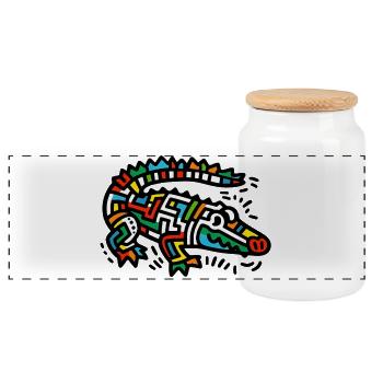 Alligator Crocodile - Panoramic Cookie Jar with Wooden Lid - white - Front