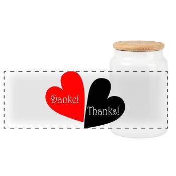Danke Thanks Herz - Panorama Keksdose mit Holzdeckel - Weiß - Vorne