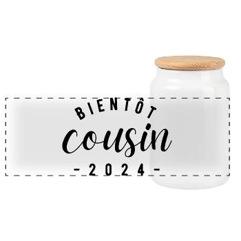 Baldiger Cousin 2024 - Panorama Keksdose mit Holzdeckel - Weiß - Vorne