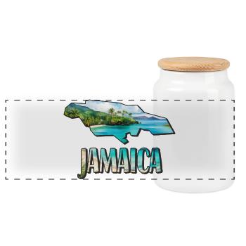 Watercolor Map of Jamaica - Panoramic Cookie Jar with Wooden Lid - white - Front