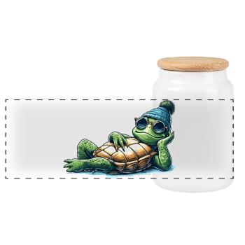 Chillige Kröte Schildkröte cool chillen Geschenk - Panorama Keksdose mit Holzdeckel - Weiß - Vorne