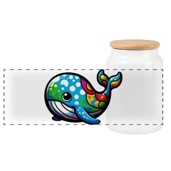 Whale - Panoramic Cookie Jar with Wooden Lid - white - Front