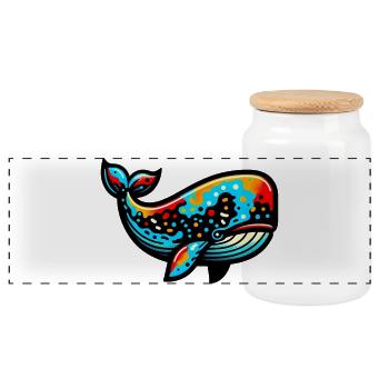 Whale - Panoramic Cookie Jar with Wooden Lid - white - Front