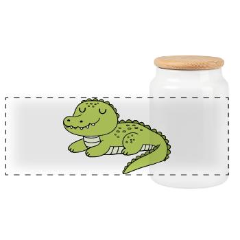 Crocodile - Panoramic Cookie Jar with Wooden Lid - white - Front