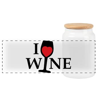 I love wine, I love wine with a red heart - Panoramic Cookie Jar with Wooden Lid - white - Front