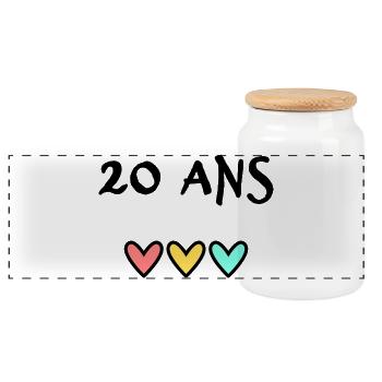 20. 20 ANS. 20e ANNIVERSAIRE. ANNIVERSAIRE 20 ANS. - Boîte à biscuits avec couvercle en bois - blanc - Devant