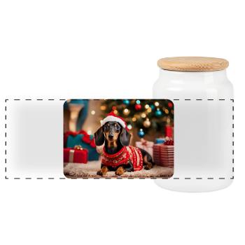 Teckel de Noël mignon - Boîte à biscuits avec couvercle en bois - blanc - Devant