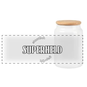 Superheld - Panorama Keksdose mit Holzdeckel - Weiß - Vorne